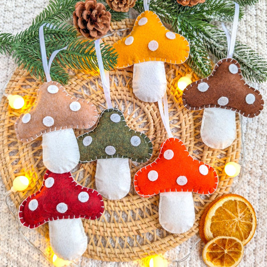 Mushroom Ornaments - Made of Felt - Set of 6