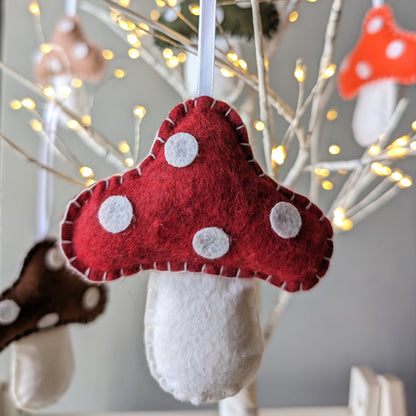 Mushroom Ornaments - Made of Felt - Set of 6