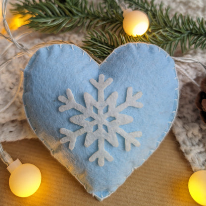 Red & Blue Snowflake Hearts Garland - Made of Felt - 120cm long