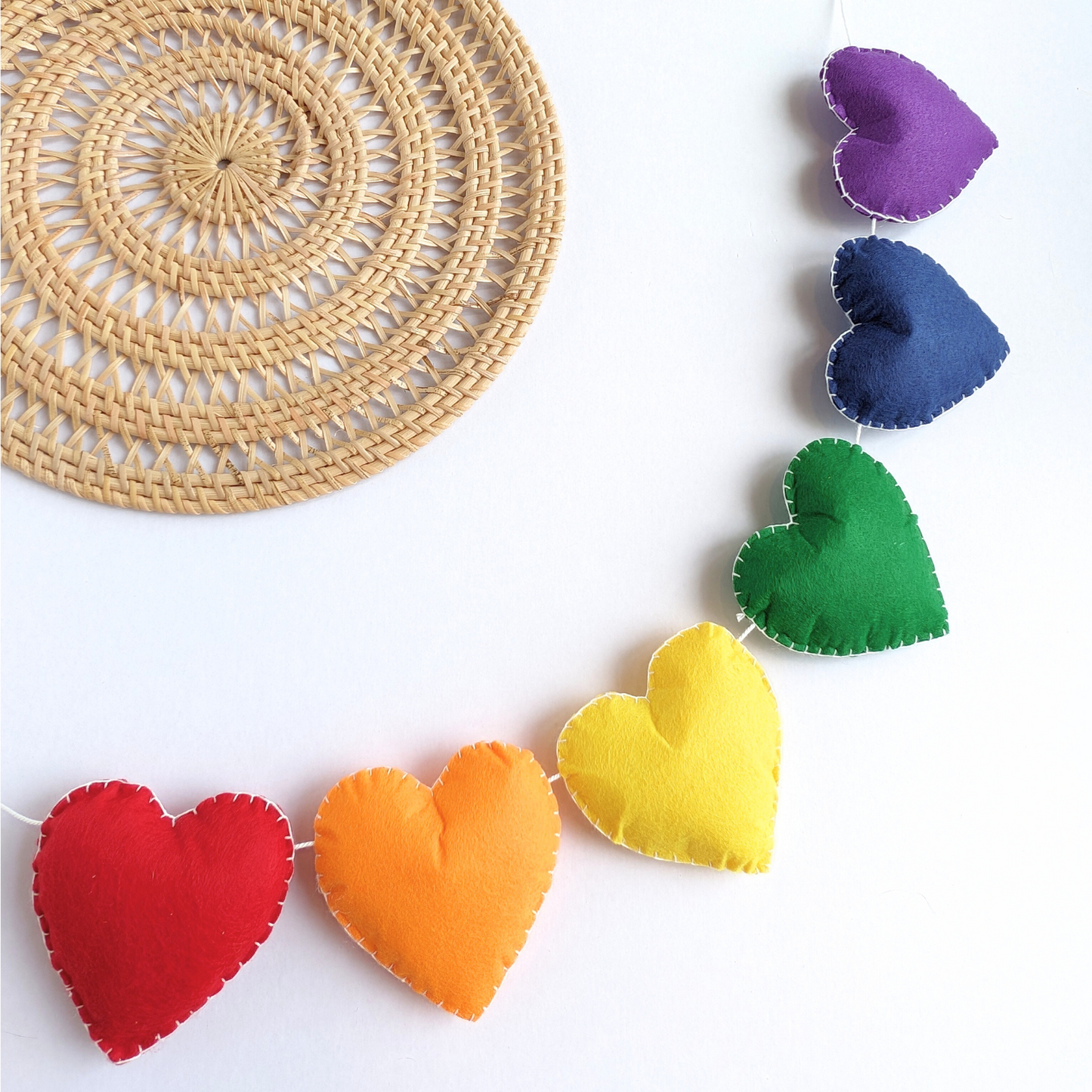 Rainbow Hearts Garland - Made of Felt - 120cm long